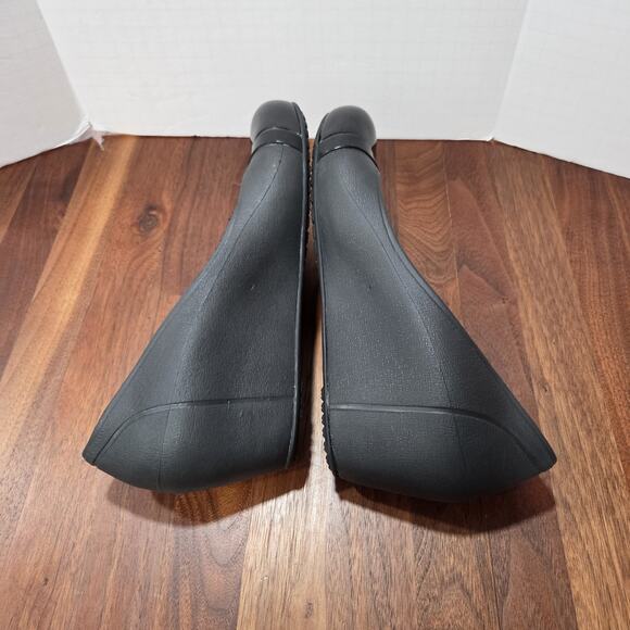 CROCS Black Patent Cap Toe Wedge Platforms High Heels Shoes Womens Sz 10 - Picture 5 of 13